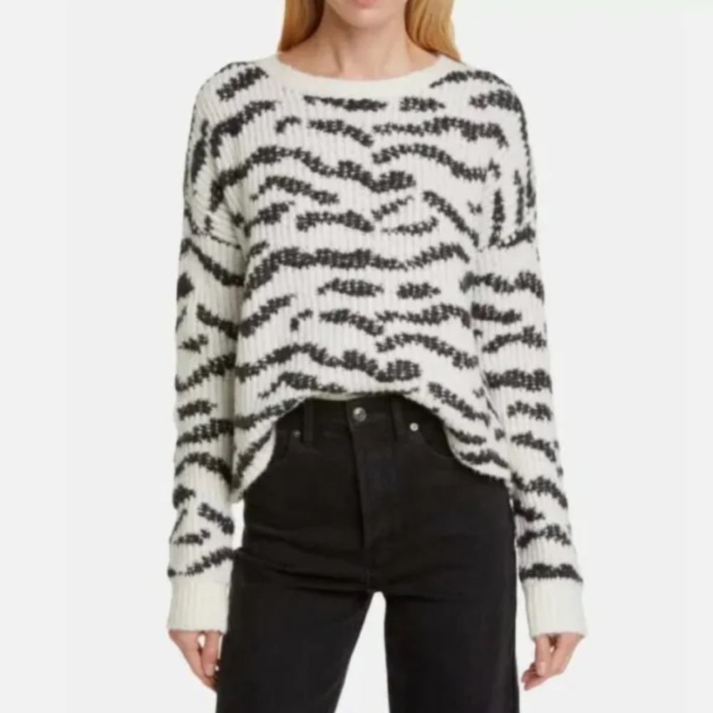 Line the Label Zebra Striped Black White Sweater